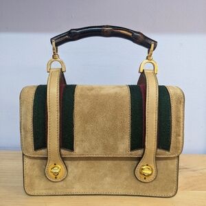 VINTAGE RARE 60S Gucci Lunch Box Bamboo handle, web bag